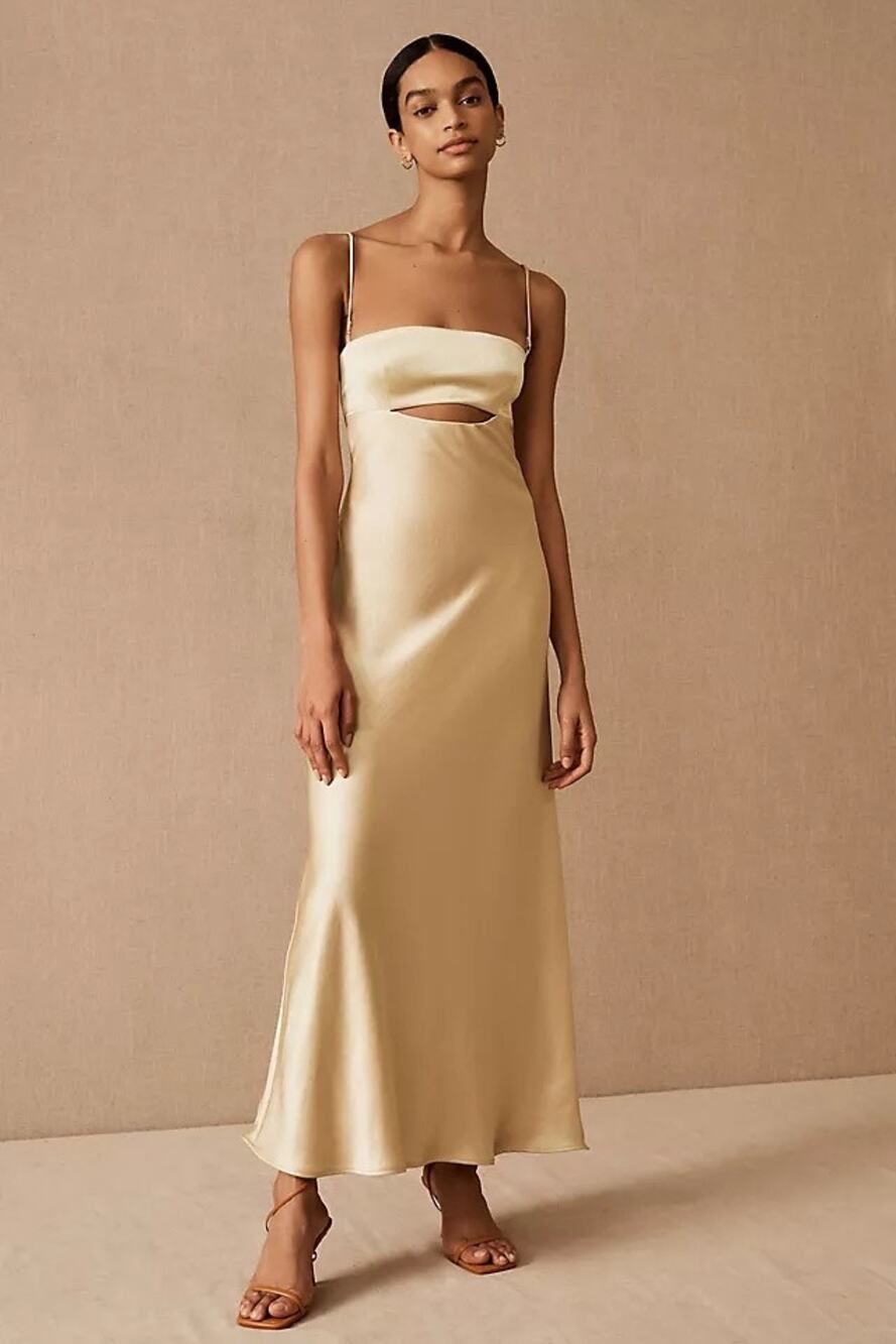 BEC & Bridge Carrie Yellow Satin Silk Sleeveless Cutout Cami Slip Midi Dress 4
